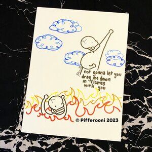 Original DRAG DOWN FLAMES cute skull inspirational poetry poster drawing